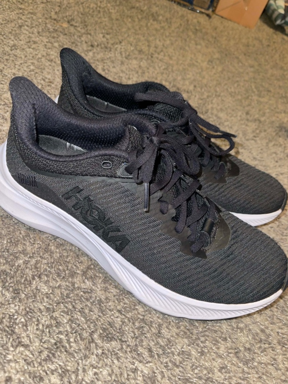 Hoka Men's Black and White Lightweight Running Sneakers